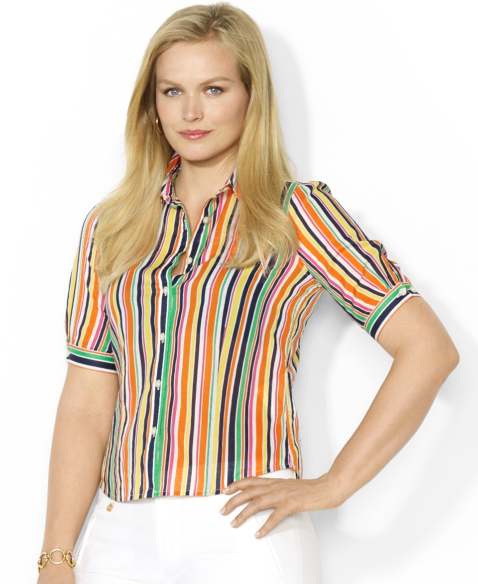 Lauren Ralph Lauren Plus Size Short Sleeve Striped Shirt   Tops   Plus Sizes