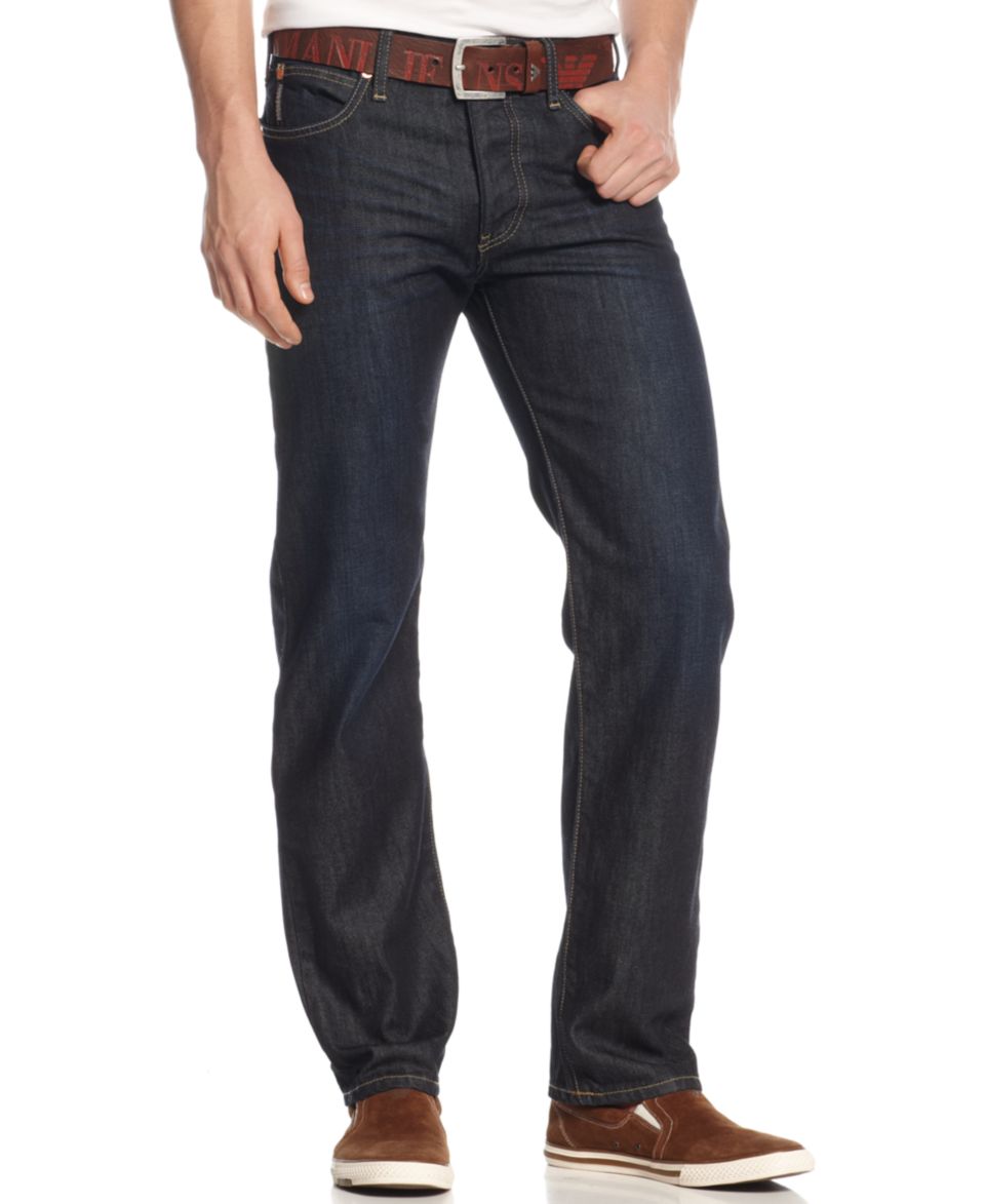 Armani Jeans Regular Fit Straight Leg Dark Wash Whiskered Jeans   Men