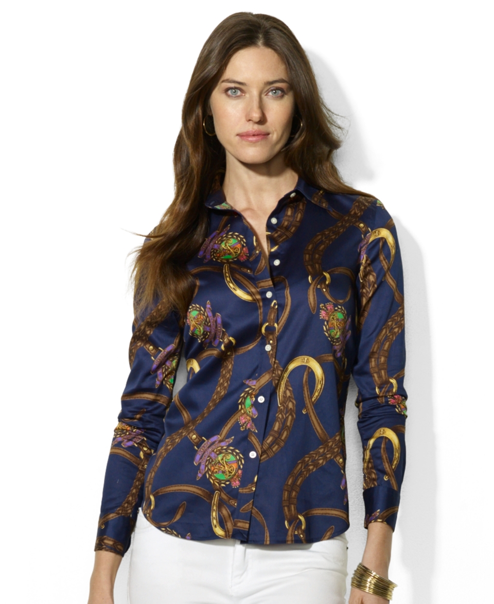 Lauren Ralph Lauren Plus Size Long Sleeve Bridle Print Shirt   Tops   Plus Sizes