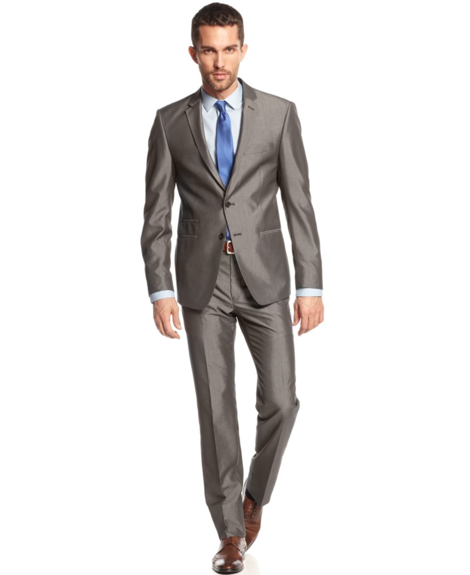 Andrew Fezza Suit Grey Sharkskin Stripe Slim Fit