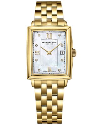Женские швейцарские часы Raymond Weil Toccata Diamond Accent Gold PVD с браслетом из нержавеющей стали 25x34 мм белого цвета