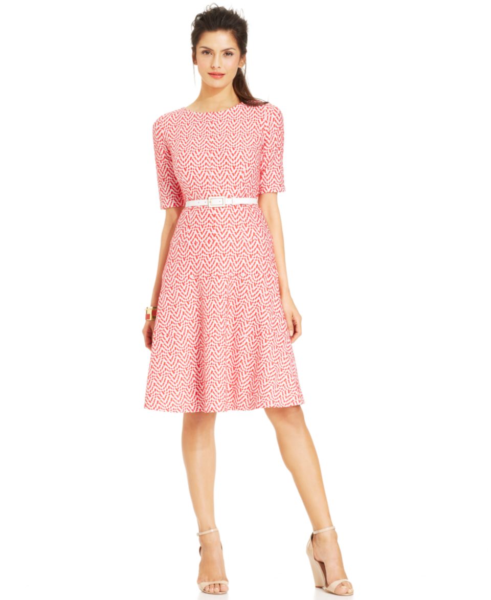 Anne Klein Short Sleeve Printed Belted Dress