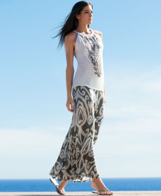 Conceptos INC Internacionales bordado Halter top Printed Maxi Falda