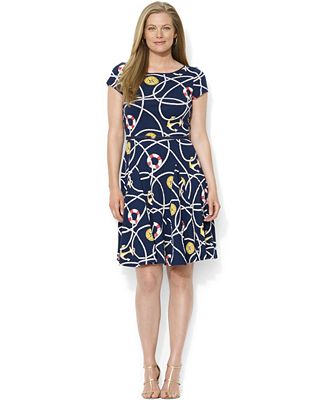 Lauren Ralph Lauren Plus Size Short-Sleeve Anchor-Print Dress - Dresses ...