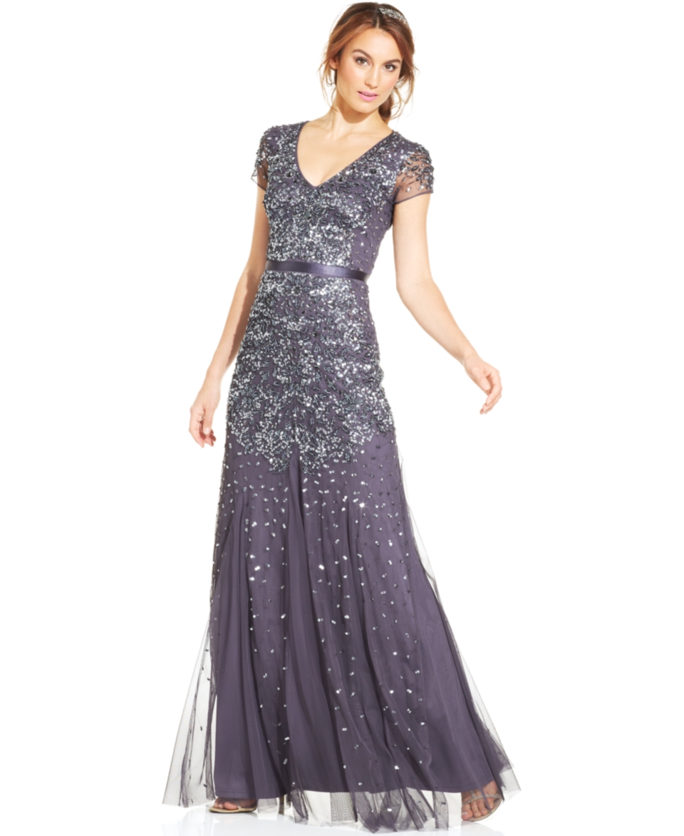 Adrianna Papell Cap Sleeve Embellished Gown   Dresses   Women