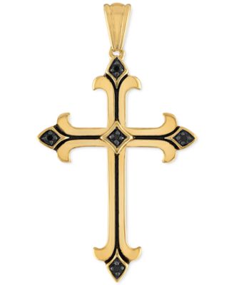 Мужские ювелирные изделия Esquire, подвеска в виде креста с черным кубическим цирконием из стерлингового серебра с позолотой 14 карат, созданная для Macy's