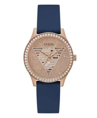 Женские аналоговые силиконовые часы GUESS синего цвета 38 мм