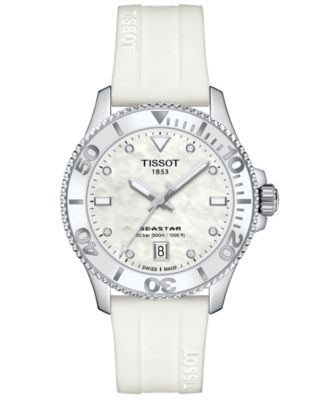 Женские швейцарские часы Tissot Seastar 1000 на белом силиконовом ремешке 36 мм