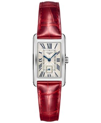 Женские швейцарские часы Longines DolceVita на красном кожаном ремешке 23x37 мм