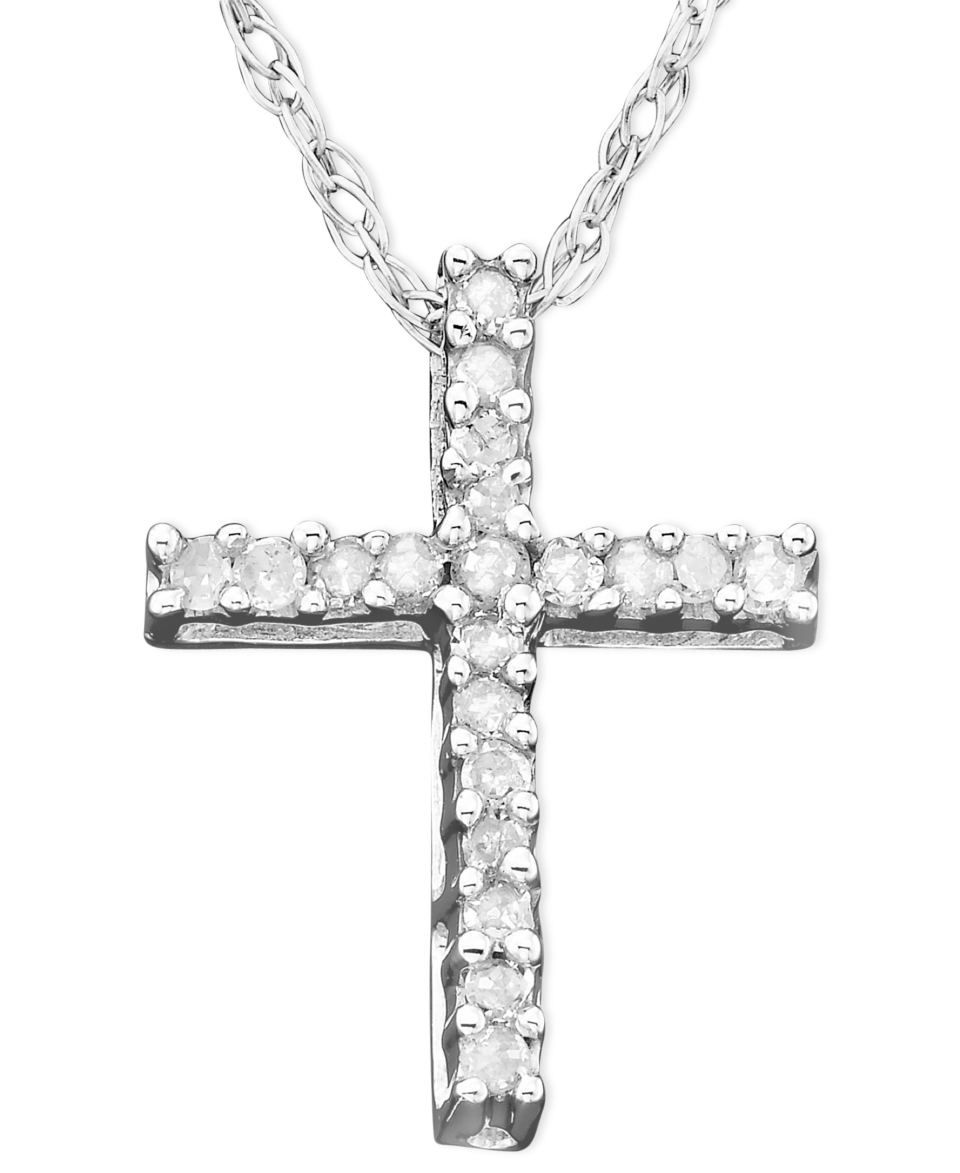Diamond Necklace, 14k White Gold Cross Diamond Pendant (1/10 ct. t.w.)   Necklaces   Jewelry & Watches