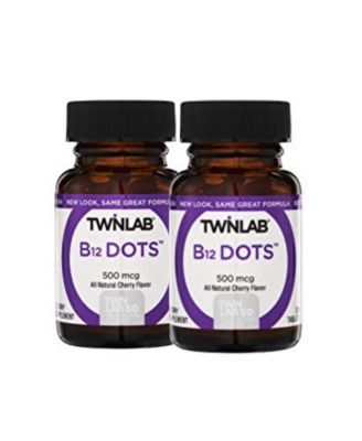 Twinlab B-12 Dots - Пищевые добавки для поддержания выработки энергии с витамином В12-500 мкг, 250 таблеток (2 упаковки) без цвета
