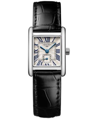 Женские швейцарские часы Longines Mini DolceVita на черном ремешке 22x29 мм