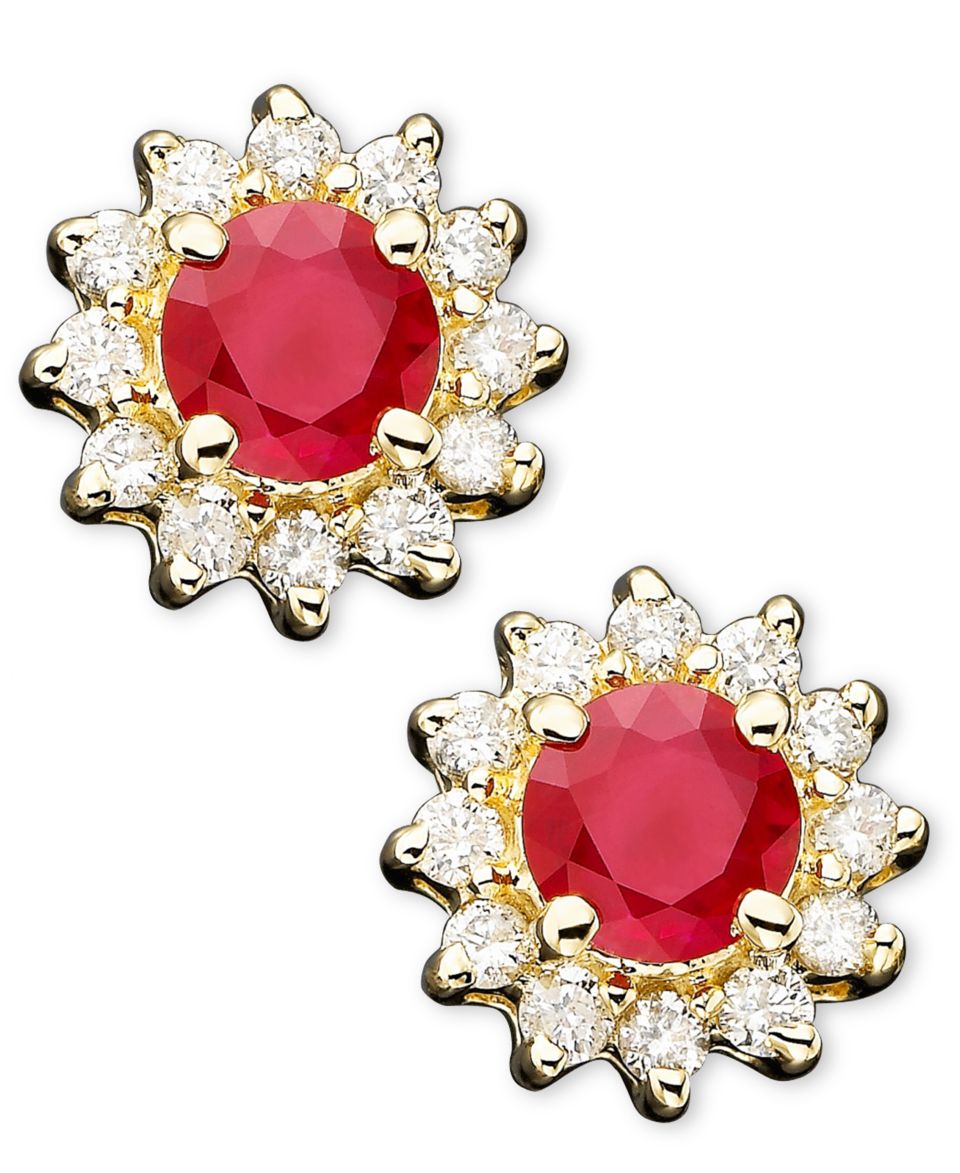 10k Gold Ruby (3/4 ct. t.w.) & Diamond Accent Hoop Earrings   Earrings   Jewelry & Watches