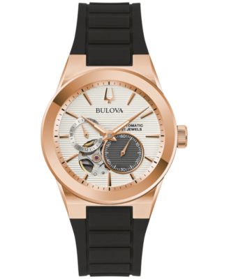 Часы Bulova Unisex Automatic Latin GRAMMY с черным силиконовым ремешком 38 мм