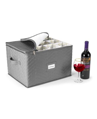 Стеганый футляр для хранения стеклянной посуды Sorbus с перегородками - Вмещает 12 предметов - Отлично подходит для защиты бокалов для вина, бокалов для шампанского, бокальчиков и многого другого (серый)