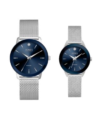Мужские и женские аналоговые браслеты из блестящей серебряной сетки Jones New York, Его и ее часы, подарочный набор 42 мм, 34 мм