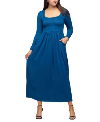 24seven Comfort Apparel Женское макси-платье в стиле ампир с длинным рукавом и карманом на талии