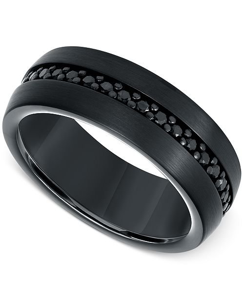 Triton Men S Sapphire 8mm Band 9 10 Ct T W In Black Tungsten Carbide Reviews Rings Jewelry Watches Macy S