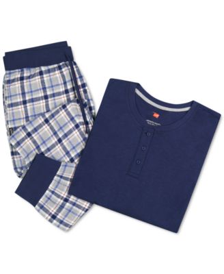 Hanes Mens, 2 шт. Спортивный топ Henley с длинными рукавами и ультрамягкие фланелевые брюки для бега трусцой.