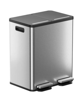 iTouchless SoftStep из нержавеющей стали объемом 16 галлонов с двумя отделениями, комбинированный педальный мусорный бак и корзина для мусора с двумя фильтрами запаха и съемными внутренними ведрами с цветовой маркировкой для дома, офиса, кухни, объемом 60