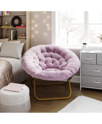 Кресло EMMA+OLIVER 1 Count С Уютной Подушкой Из Искусственного Меха И Металлическим Каркасом Для Общежитий, Спален, Квартир И Многого Другого - Ersa Oversize Folding Saucer Chair