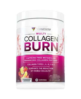 Vitauthority Multi Collagen Burn Порошок с гидролизованными коллагеновыми пептидами I, II, III, V, X типов, способствует снижению веса, Клубничный лимонад, , 30 порций