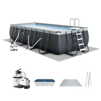 Прямоугольный каркасный бассейн Intex 18' x 9' x 52" Ultra XTR с насосом серого цвета