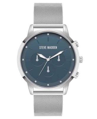 Мужские минималистичные часы Steve Madden в голубых и серебристых тонах с сеткой из нержавеющей стали, 45 мм