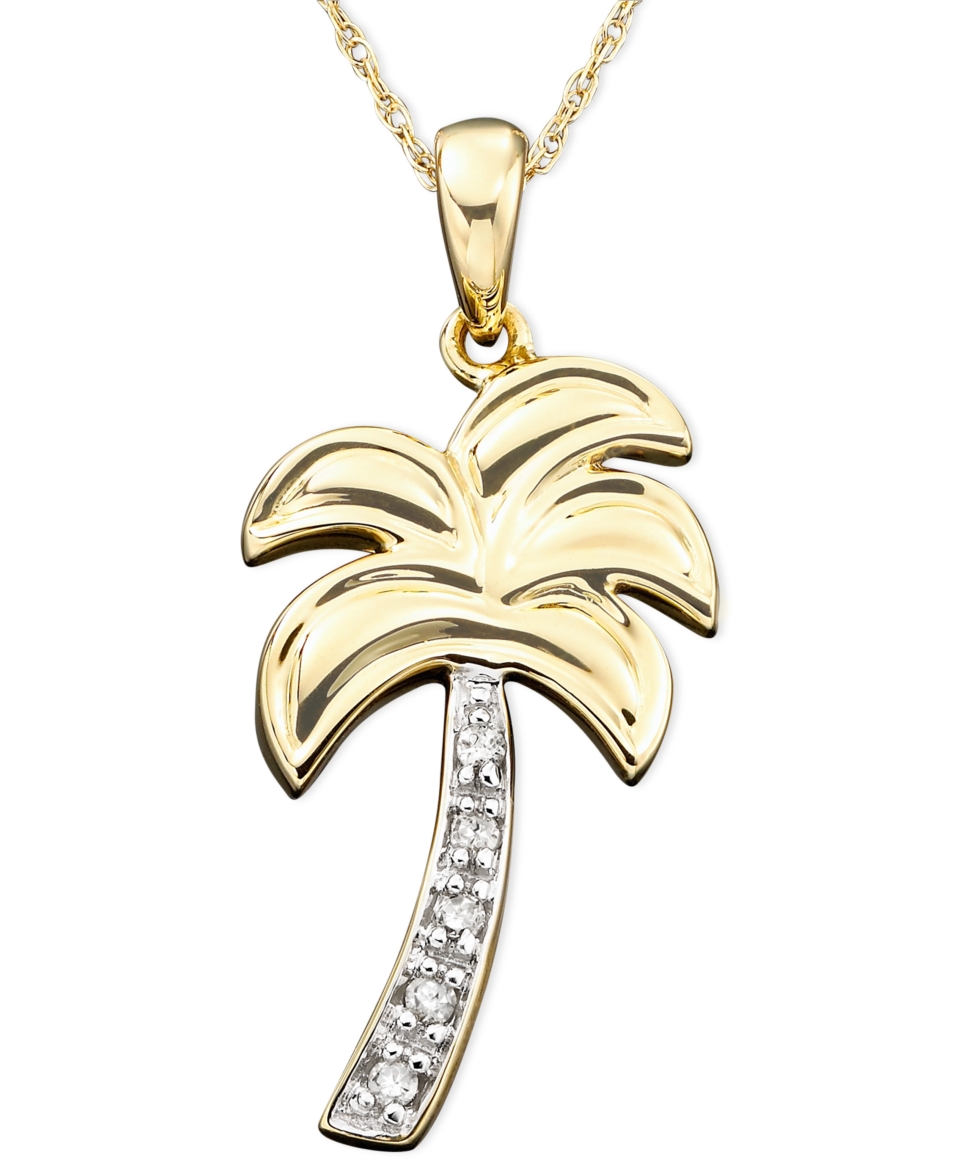 Diamond Necklace, 14k Gold Diamond Accent Palm Tree Charm Pendant   Necklaces   Jewelry & Watches