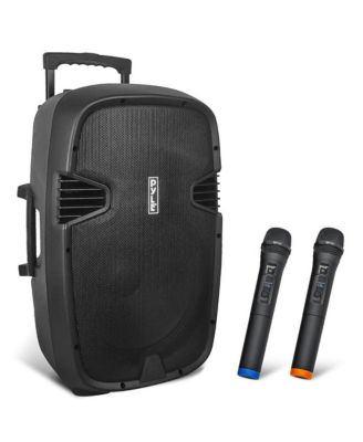 Pyle 1600W мощностью 15 Вт оснащен 2 микрофонами UHF, USB/ SD /FM, функцией записи звука и динамиком Bluetooth PA с перезаряжаемой батареей. черный