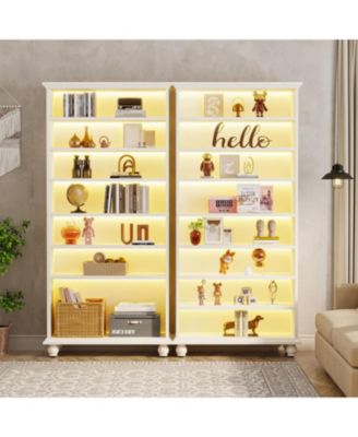 9-ярусный отдельно стоящий книжный стеллаж Tribesigns со светодиодной подсветкой и ножками из цельного дерева - Высокий органайзер для открытых полок для дома и офиса.