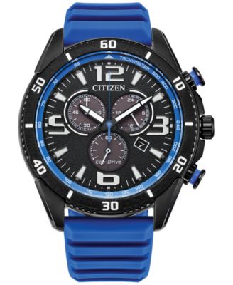 Мужские спортивные повседневные часы Citizen с синим силиконовым ремешком 44,8 мм