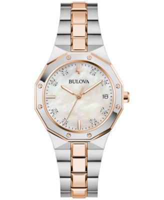 Женские часы-браслет Bulova Prestige с двухцветным бриллиантовым акцентом из нержавеющей стали, 32 мм