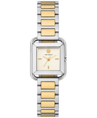 Женские часы-браслет Tory Burch The Kira Square с двухцветным браслетом из нержавеющей стали 24 мм