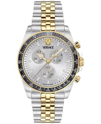 Мужские швейцарские часы с хронографом Greca Chrono Wave от Versace, двухцветный браслет из нержавеющей стали, 43 мм
