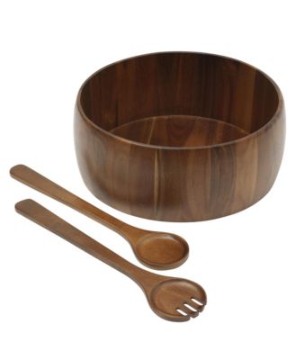 Набор сервировочных мисок для салата из дерева акации Gibson Home Laurelton, состоящий из 3 предметов, 13 дюймов, с 2 сервировочными инструментами