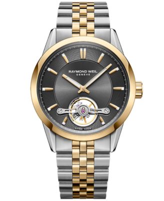 Мужские швейцарские автоматические часы Freelancer Raymond Weil с двухцветным браслетом из нержавеющей стали 43 мм серого цвета