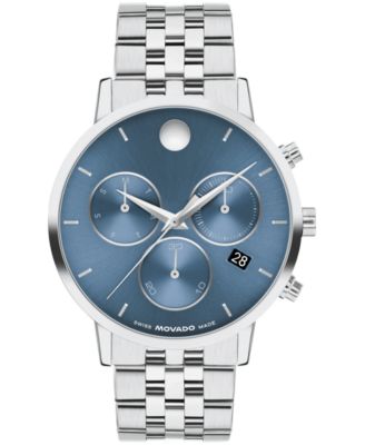 Классические швейцарские кварцевые часы Movado Men's Museum с хронографом из нержавеющей стали, серебро 42 мм