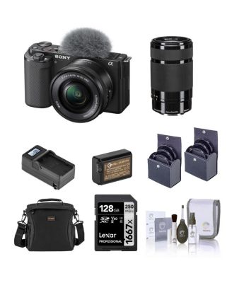 Беззеркальная видеоблог-камера Sony ZV-E10 с объективом 16-50 мм, черный - Комплект с объективом E 55-210 мм f/4,5-6,3 OSS, SD-карта емкостью 128 ГБ, Сумка через плечо, Дополнительный аккумулятор, черный