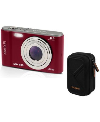 Цифровая фотокамера Minolta MND20 с разрешением 44 Мп 2.7K Ultra HD (красная) и чехлом для камеры Slinger, красный