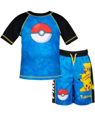 Комплект одежды для плавания Pokemon Pikachu UPF 50 + Rash Guard от маленького ребенка до большого ребенка синего цвета