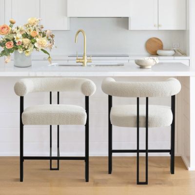 Современный 24,5-дюймовый табурет Maison Boucle с изогнутыми подлокотниками, обитый тканью Boucle из 2 предметов, – Столешница