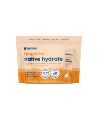 nativePath Native Hydrate Stick Packs, порошок электролитов без сахара с BCAA, Мандариновая гидратация, подходит для кето и палео-диеты, 30 порций белого