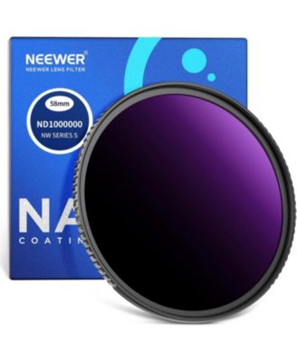 Объектив NEEWER 58mm ND1000000 с фиксированным фильтром нейтральной плотности, Ультратемный ND-фильтр на 20 ступеней для цифровой зеркальной камеры, Оптическое стекло высокой четкости с многослойным покрытием, Объективный фильтр для съемки небесных явлени