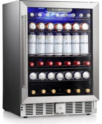 24-дюймовый холодильник для вина Zafro, 5,1 куб.м Холодильник для напитков из нержавеющей стали со стеклянной дверцей, Отдельно стоящий или встроенный Холодильник для вина под столешницей
