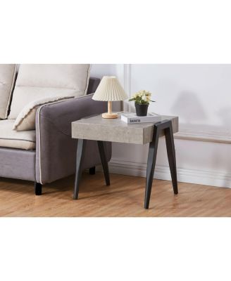 Мебель бренда Kings, Деревянный приставной столик в мраморном стиле Camden, прикроватная тумбочка, диванный столик с металлическими ножками для гостиной, Черный/Серый Черный