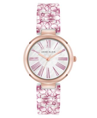 Женские кварцевые часы с керамическим браслетом Anne Klein с розовым цветочным узором, 33 мм