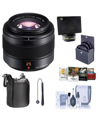 Асферический объектив Panasonic Lumix G Leica DG Summilux II 25mm f/1.4 для Micro Four Thirds, комплект с 46-миллиметровым фильтром, Чехол для объектива, черный абажур для гибких линз