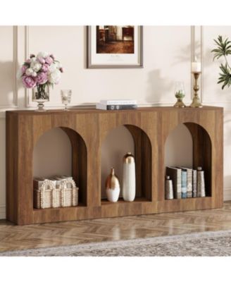 Tribesigns 70.9" Белый консольный столик с местом для хранения, Деревянный стол для прихожей с 3 арочными полками, за диваном-кушеткой, Узкий Длинный