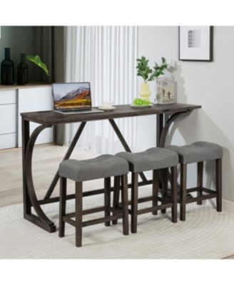 Барный стол Streamdale Furniture из 4 предметов с розеткой и мягкими стульями серого цвета